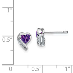 QE12618AM Sterling Silver Rhodium-plated Amethyst and Diamond Heart Earrings