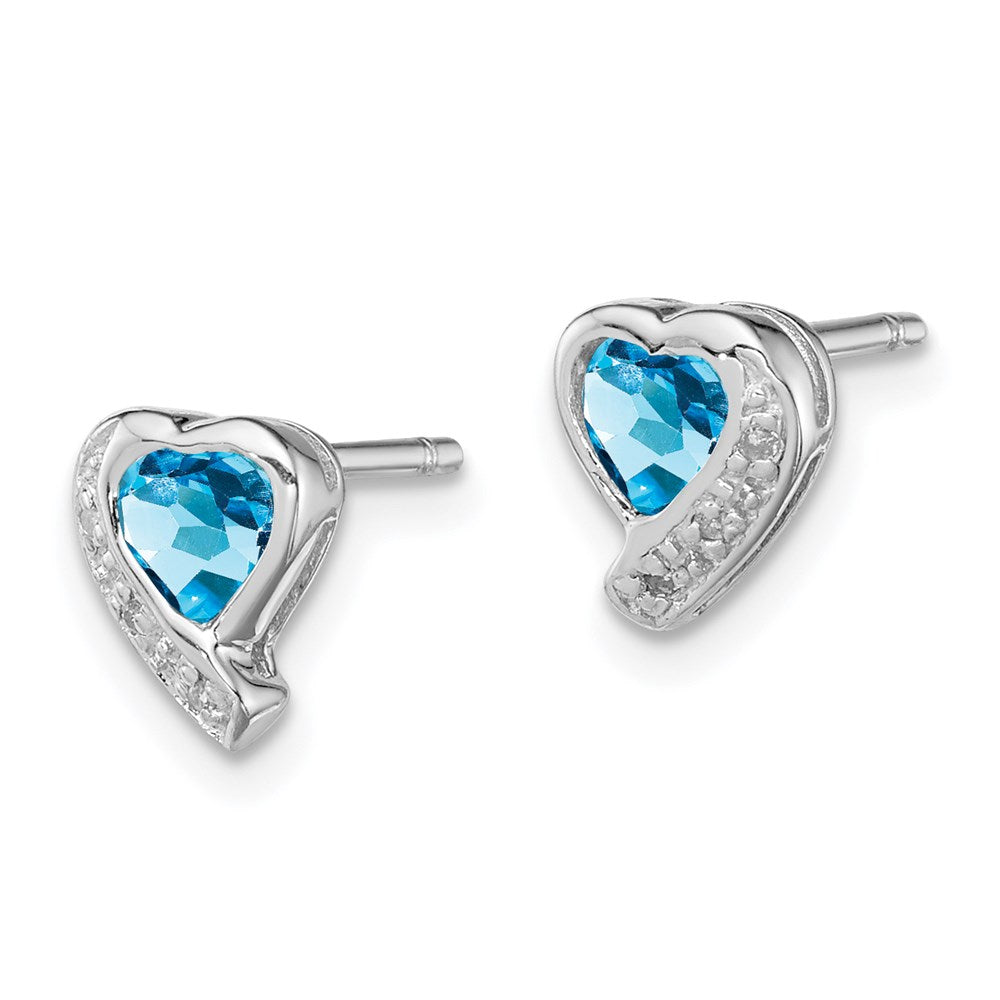 QE12618BT Sterling Silver Rhodium-plated Blue Topaz and Diamond Heart Earrings