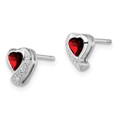 QE12618GA Sterling Silver Rhodium-plated Garnet and Diamond Heart Earrings