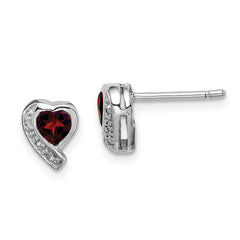 QE12618GA Sterling Silver Rhodium-plated Garnet and Diamond Heart Earrings