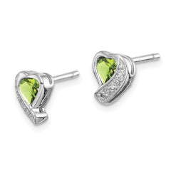 QE12618PE Sterling Silver Rhodium-plated Peridot and Diamond Heart Earrings