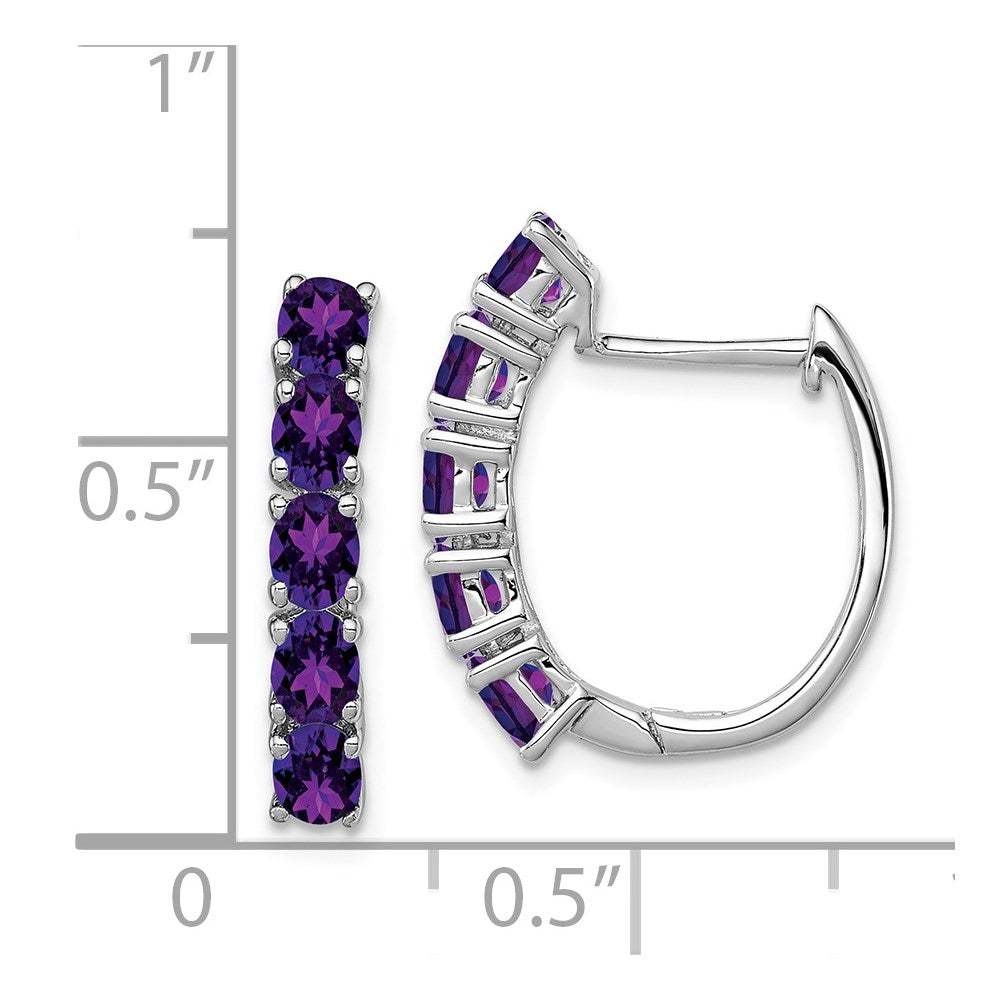 QE12619AM Sterling Silver Rhodium-plated Polished Amethyst Hinged Hoop Earrings