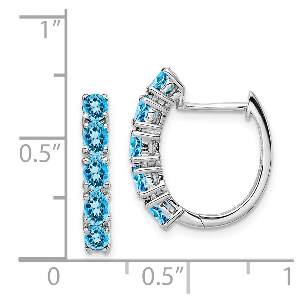 QE12619BT Sterling Silver Rhodium Plated Polished Blue Topaz Hinged Hoop Earrings