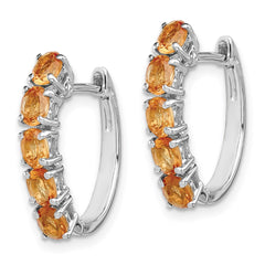 QE12619CI Sterling Silver Rhodium-plated Polished Citrine Hinged Hoop Earrings