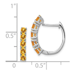 QE12619CI Sterling Silver Rhodium-plated Polished Citrine Hinged Hoop Earrings