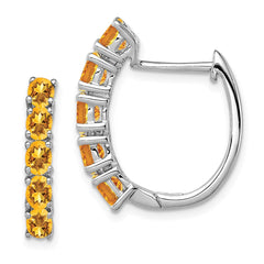 QE12619CI Sterling Silver Rhodium-plated Polished Citrine Hinged Hoop Earrings