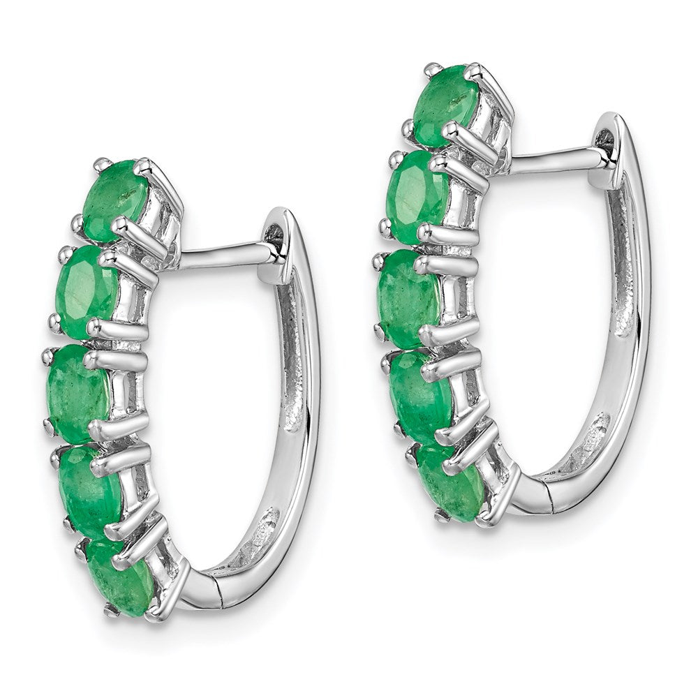 QE12619E Sterling Silver Rhodium-plated Polished Emerald Hinged Hoop Earrings