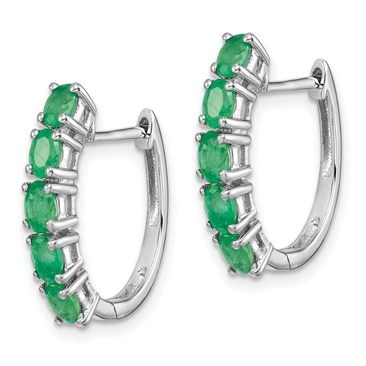 QE12619E Sterling Silver Rhodium-plated Polished Emerald Hinged Hoop Earrings