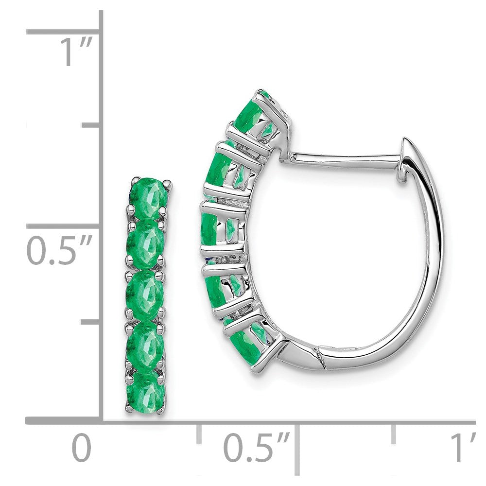 QE12619E Sterling Silver Rhodium-plated Polished Emerald Hinged Hoop Earrings