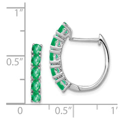 QE12619E Sterling Silver Rhodium-plated Polished Emerald Hinged Hoop Earrings
