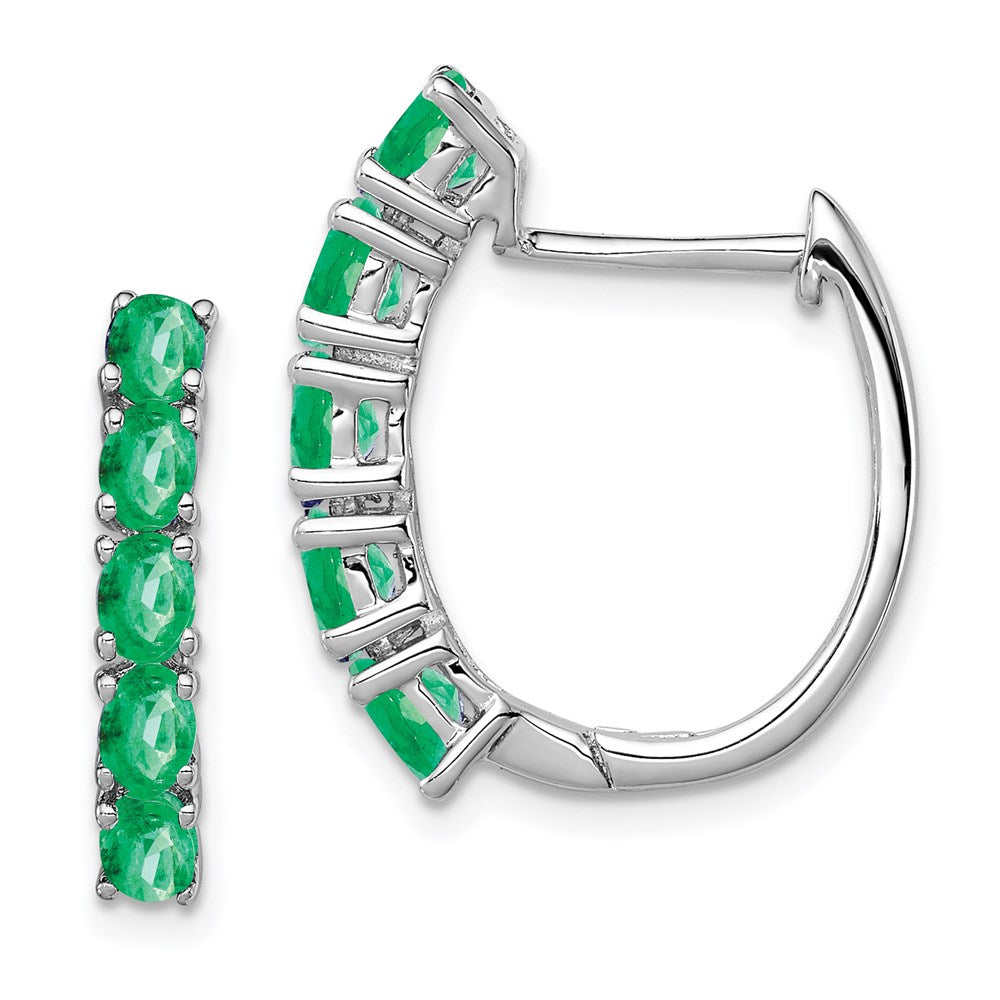 QE12619E Sterling Silver Rhodium-plated Polished Emerald Hinged Hoop Earrings