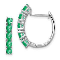 QE12619E Sterling Silver Rhodium-plated Polished Emerald Hinged Hoop Earrings