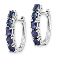 QE12619S Sterling Silver Rhodium-plated Polished Sapphire Hinged Hoop Earrings