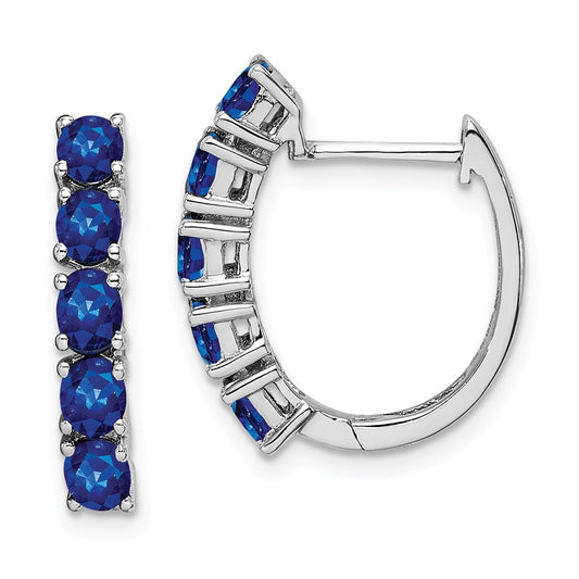 QE12619S Sterling Silver Rhodium-plated Polished Sapphire Hinged Hoop Earrings