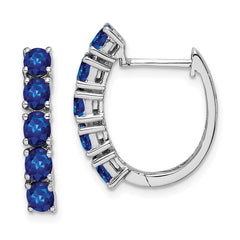 QE12619S Sterling Silver Rhodium-plated Polished Sapphire Hinged Hoop Earrings