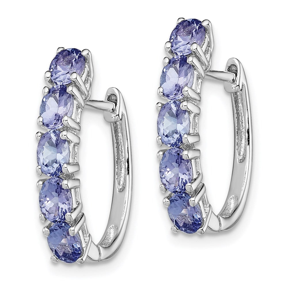QE12619TZ Sterling Silver Rhodium-plated Oval Tanzanite Hinged Hoop Earrings