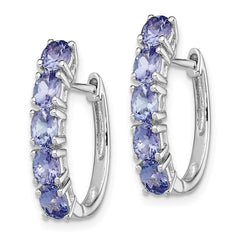 QE12619TZ Sterling Silver Rhodium-plated Oval Tanzanite Hinged Hoop Earrings