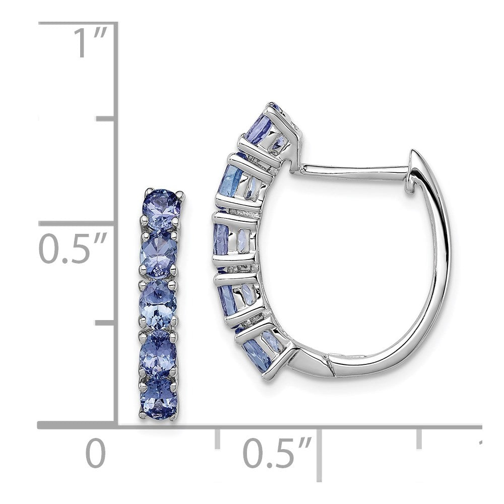 QE12619TZ Sterling Silver Rhodium-plated Oval Tanzanite Hinged Hoop Earrings