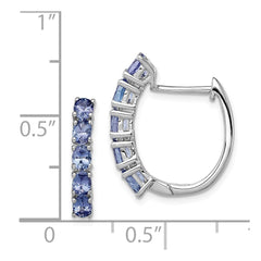 QE12619TZ Sterling Silver Rhodium-plated Oval Tanzanite Hinged Hoop Earrings