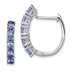 QE12619TZ Sterling Silver Rhodium-plated Oval Tanzanite Hinged Hoop Earrings