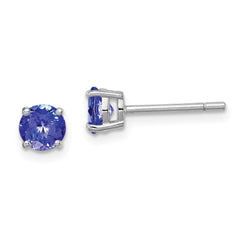 QE12621TZ Sterling Silver Rhodium-plated Round Tanzanite Post Earrings