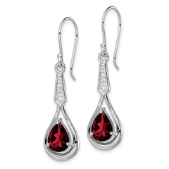 QE12622GA Sterling Silver Rhodium-plated CZ and Garnet Shepherd Hook Earrings