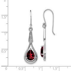 QE12622GA Sterling Silver Rhodium-plated CZ and Garnet Shepherd Hook Earrings