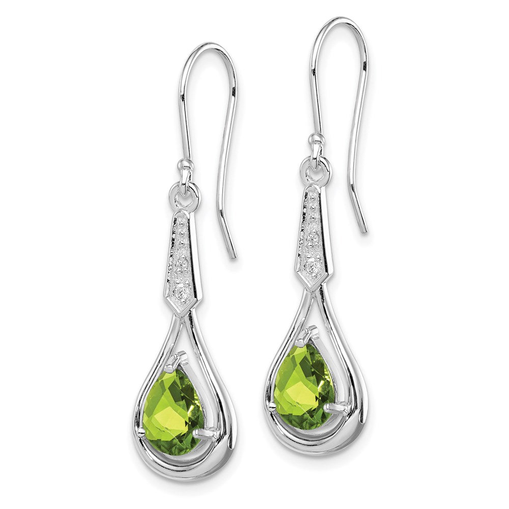 QE12622PE Sterling Silver Rhodium-plated CZ and Peridot Dangle Earrings