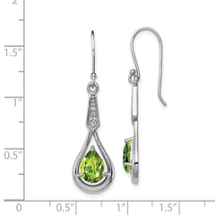 QE12622PE Sterling Silver Rhodium-plated CZ and Peridot Dangle Earrings