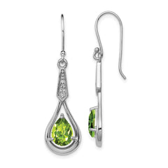 QE12622PE Sterling Silver Rhodium-plated CZ and Peridot Dangle Earrings