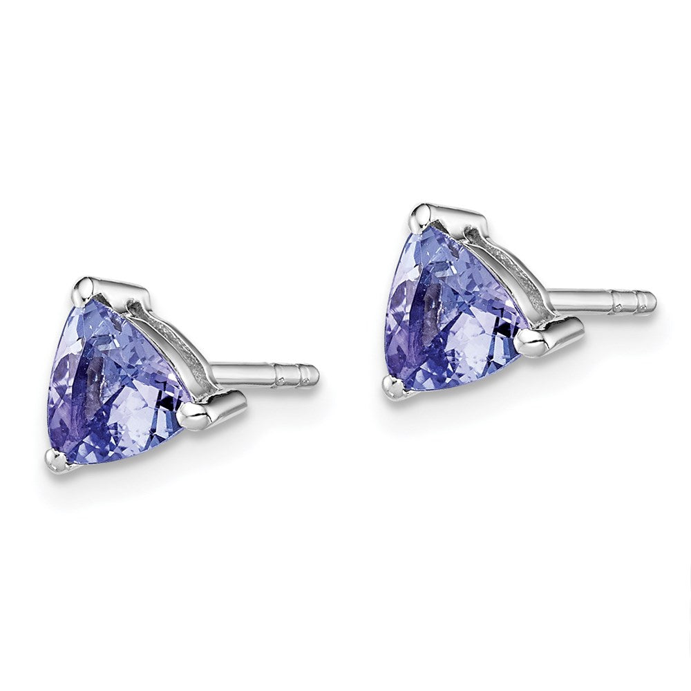 QE12624TZ Sterling Silver Rhodium-plated Trillion Tanzanite Post Earrings