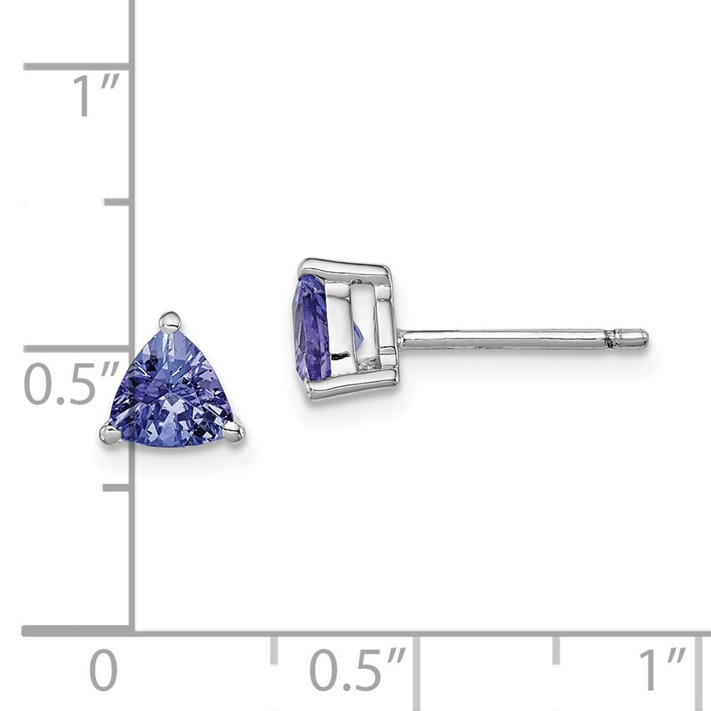 QE12624TZ Sterling Silver Rhodium-plated Trillion Tanzanite Post Earrings