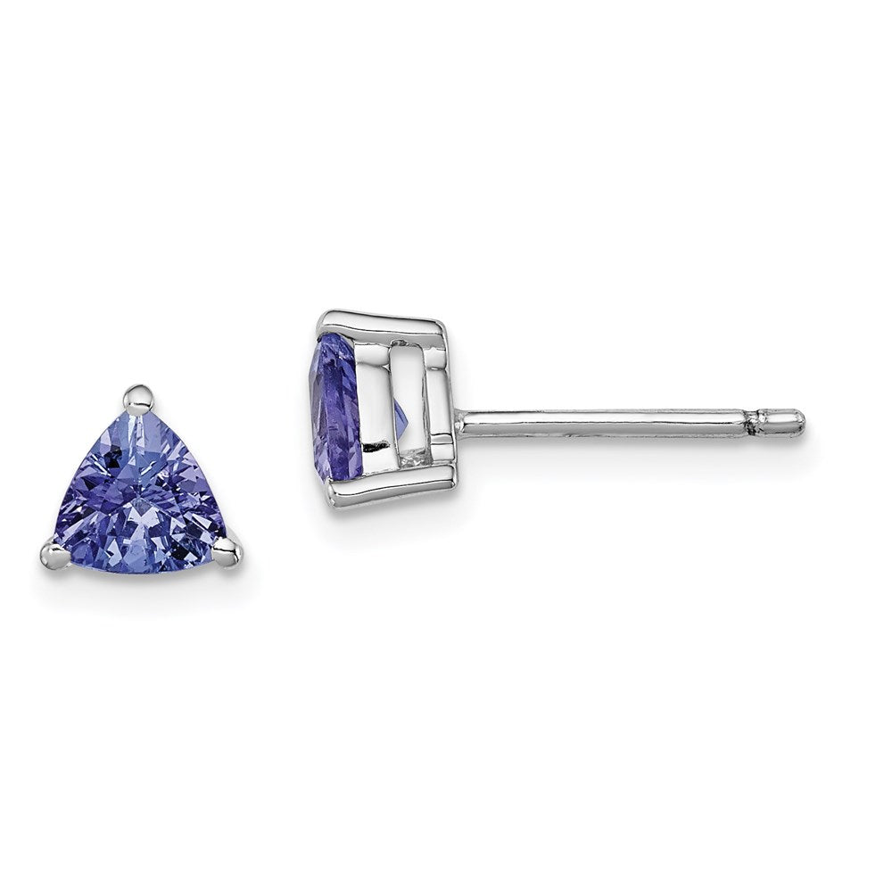 QE12624TZ Sterling Silver Rhodium-plated Trillion Tanzanite Post Earrings