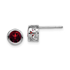 QE12625GA Sterling Silver Rhodium-plated Polished Garnet Round Post Earrings