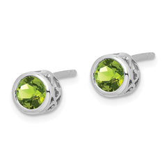 QE12625PE Sterling Silver Rhodium-plated Polished Peridot Round Post Earrings