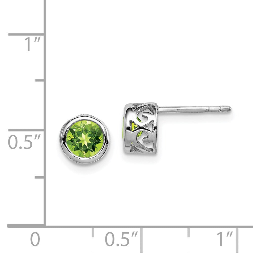 QE12625PE Sterling Silver Rhodium-plated Polished Peridot Round Post Earrings
