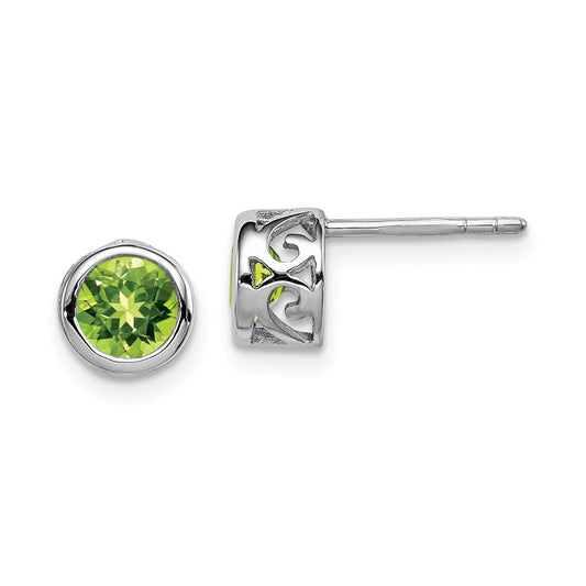 QE12625PE Sterling Silver Rhodium-plated Polished Peridot Round Post Earrings