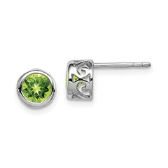 QE12625PE Sterling Silver Rhodium-plated Polished Peridot Round Post Earrings