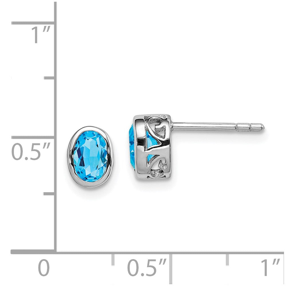 QE12626BT Sterling Silver Rhodium-plated Polished Blue Topaz Oval Post Earrings
