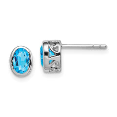 QE12626BT Sterling Silver Rhodium-plated Polished Blue Topaz Oval Post Earrings