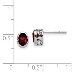 QE12626GA Sterling Silver Rhodium-plated Polished Garnet Oval Post Earrings