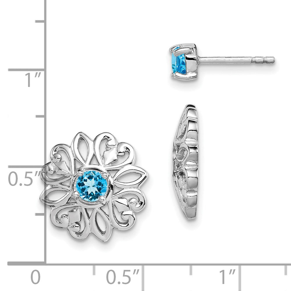 QE12636BT Sterling Silver Rhodium-plated Blue Topaz Studs with Earring Jackets