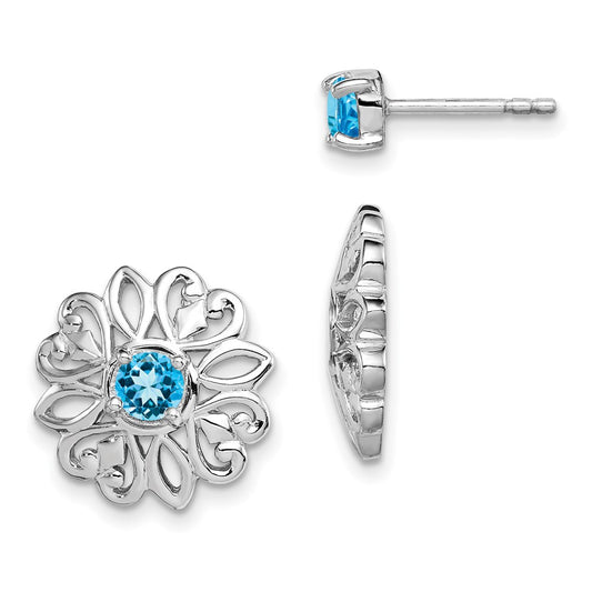 QE12636BT Sterling Silver Rhodium-plated Blue Topaz Studs with Earring Jackets