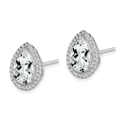 QE12637APR Sterling Silver Rhodium Created White Topaz & CZ Post Earrings