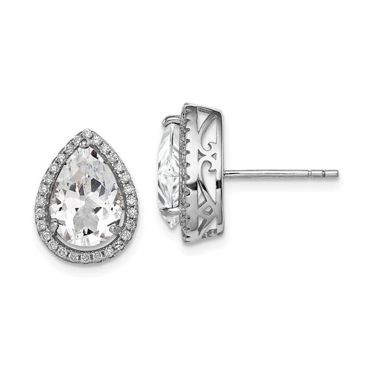 QE12637APR Sterling Silver Rhodium Created White Topaz & CZ Post Earrings