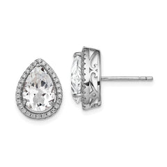 QE12637APR Sterling Silver Rhodium Created White Topaz & CZ Post Earrings