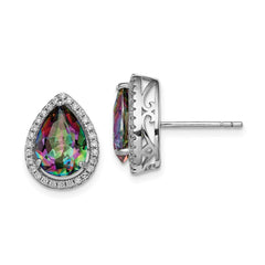 QE12637JUN Sterling Silver Rhodium Polished Mystic Topaz & CZ Post Earrings