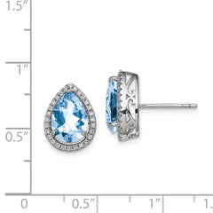 QE12637MAR Sterling Silver Rhodium Created Aquamarine & CZ Post Earrings