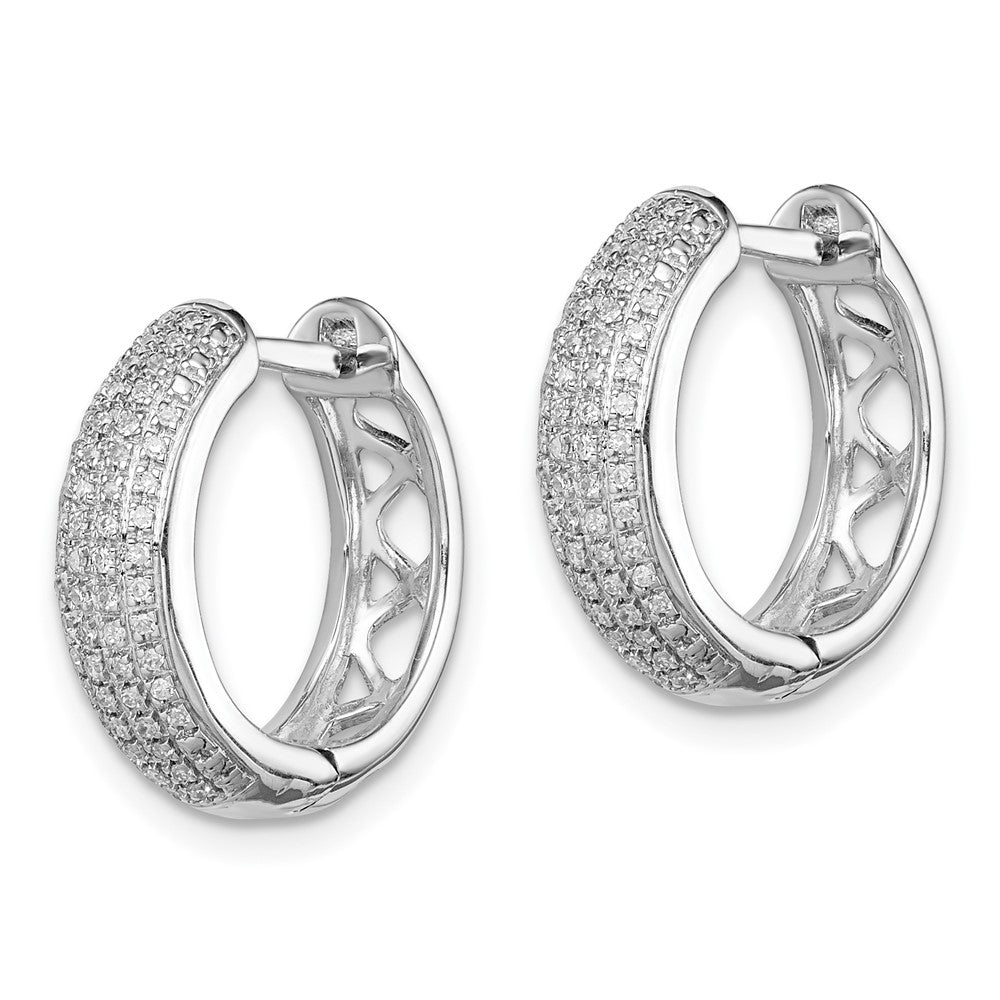 QE12642 Sterling Silver Rhodium Diam. Hinged Hoop Earrings