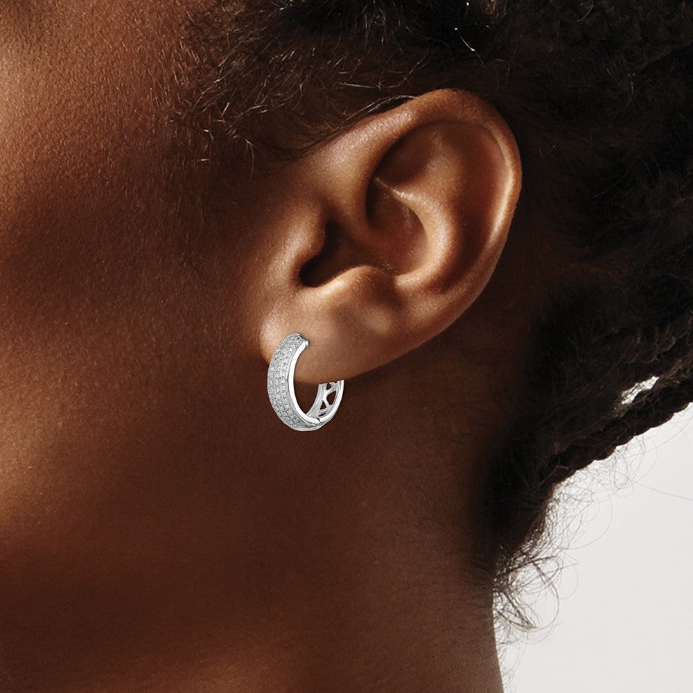 QE12642 Sterling Silver Rhodium Diam. Hinged Hoop Earrings